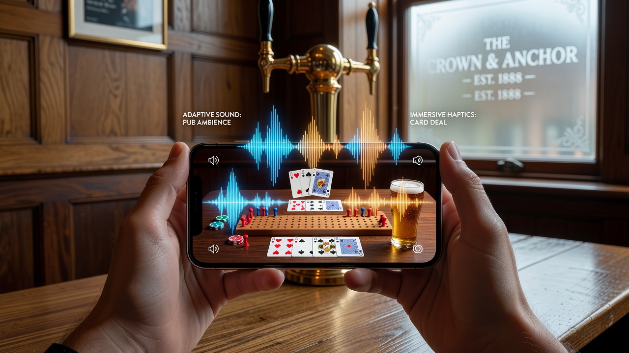Close-up view of smartphone screen showing table game with overlaid audio customization sliders