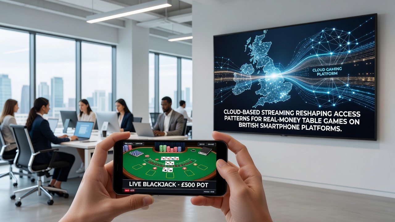 Multiple smartphone screens showing different real-money table games streamed via cloud during evening hours