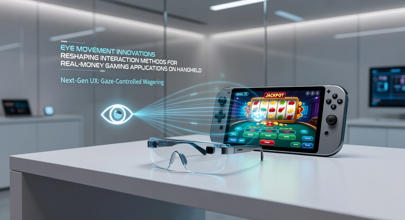 Player using eye movement to control a mobile blackjack table with visual feedback arcs showing gaze path