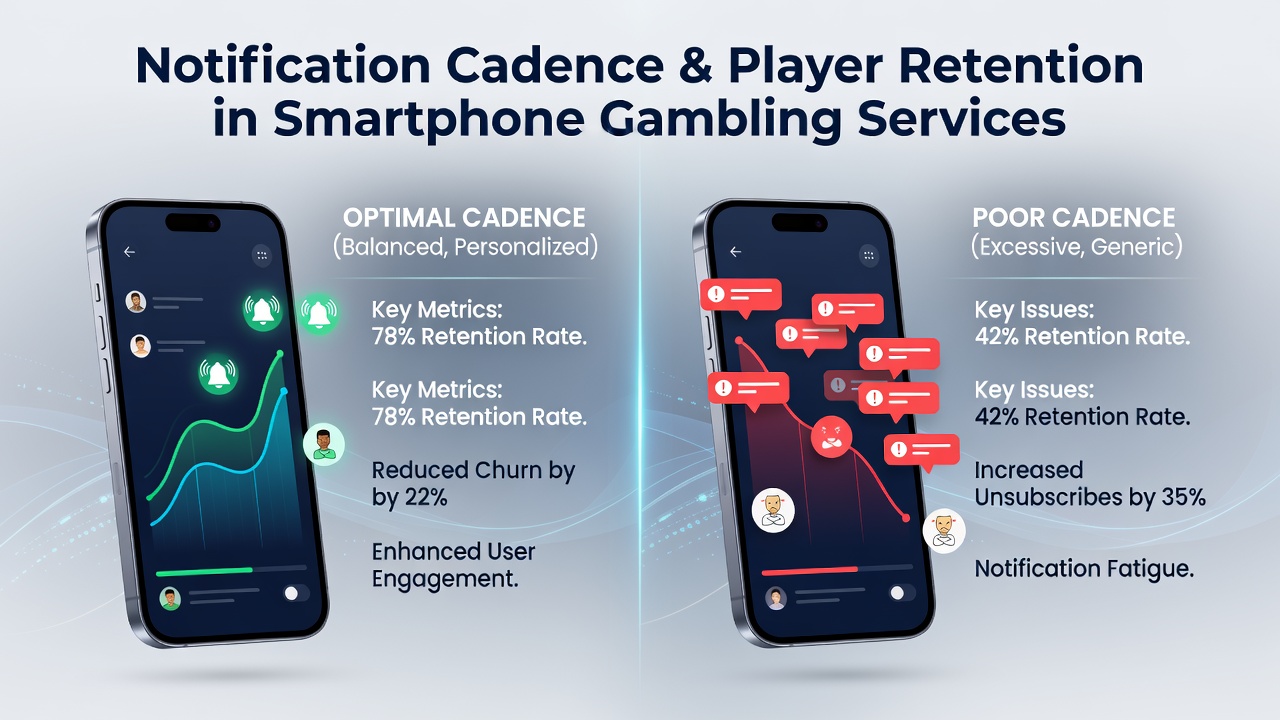 Analytics dashboard showing retention curves tied to different notification schedules in mobile gambling apps