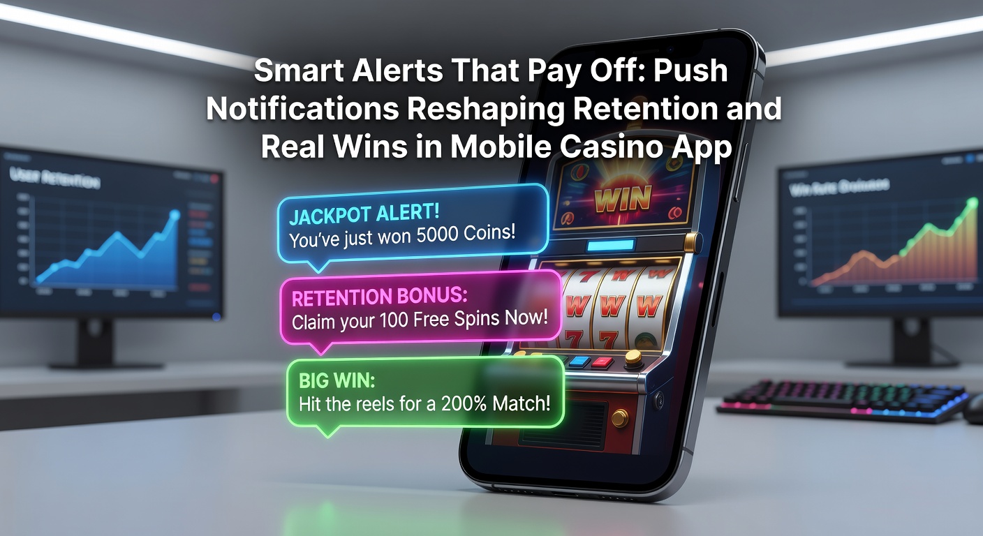 Graph showing retention rate improvements from push notifications in mobile casino apps, with upward trending lines and key stats highlighted