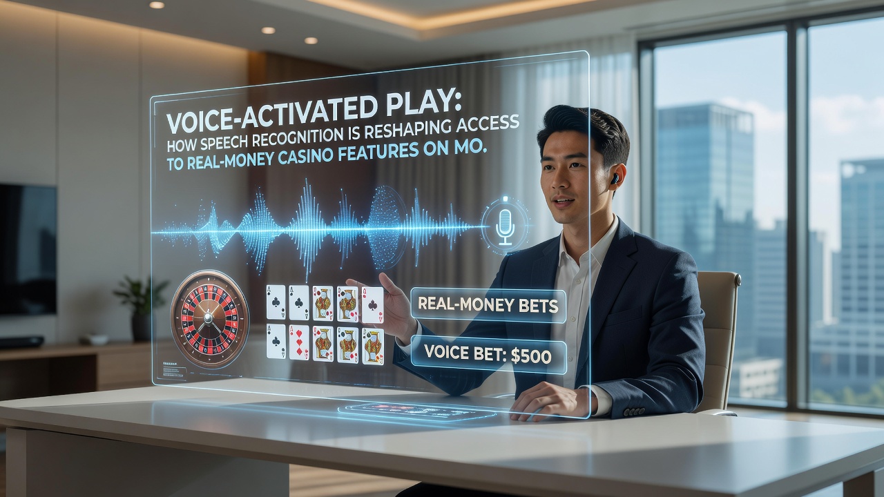 Close-up of mobile device showing speech-to-text output during casino session